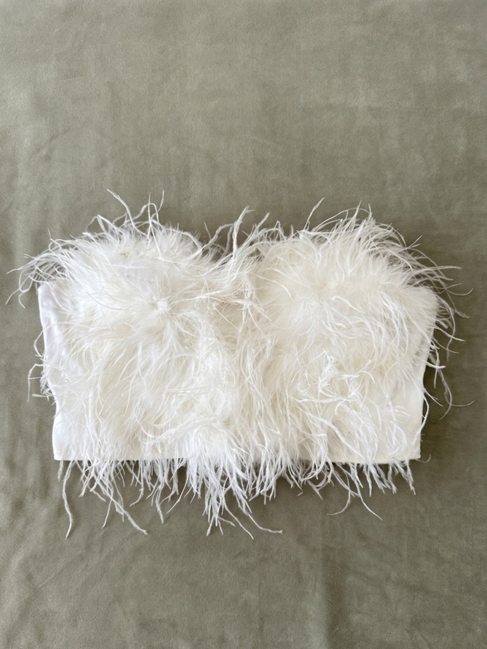 Luxe White Ostrich Feather Style Cropped Strapless Bodice Bridal Party Statement